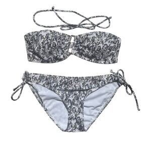 Kirra Snakeskin Print Bandeau Bikini Set White Black Yellow Size Medium
